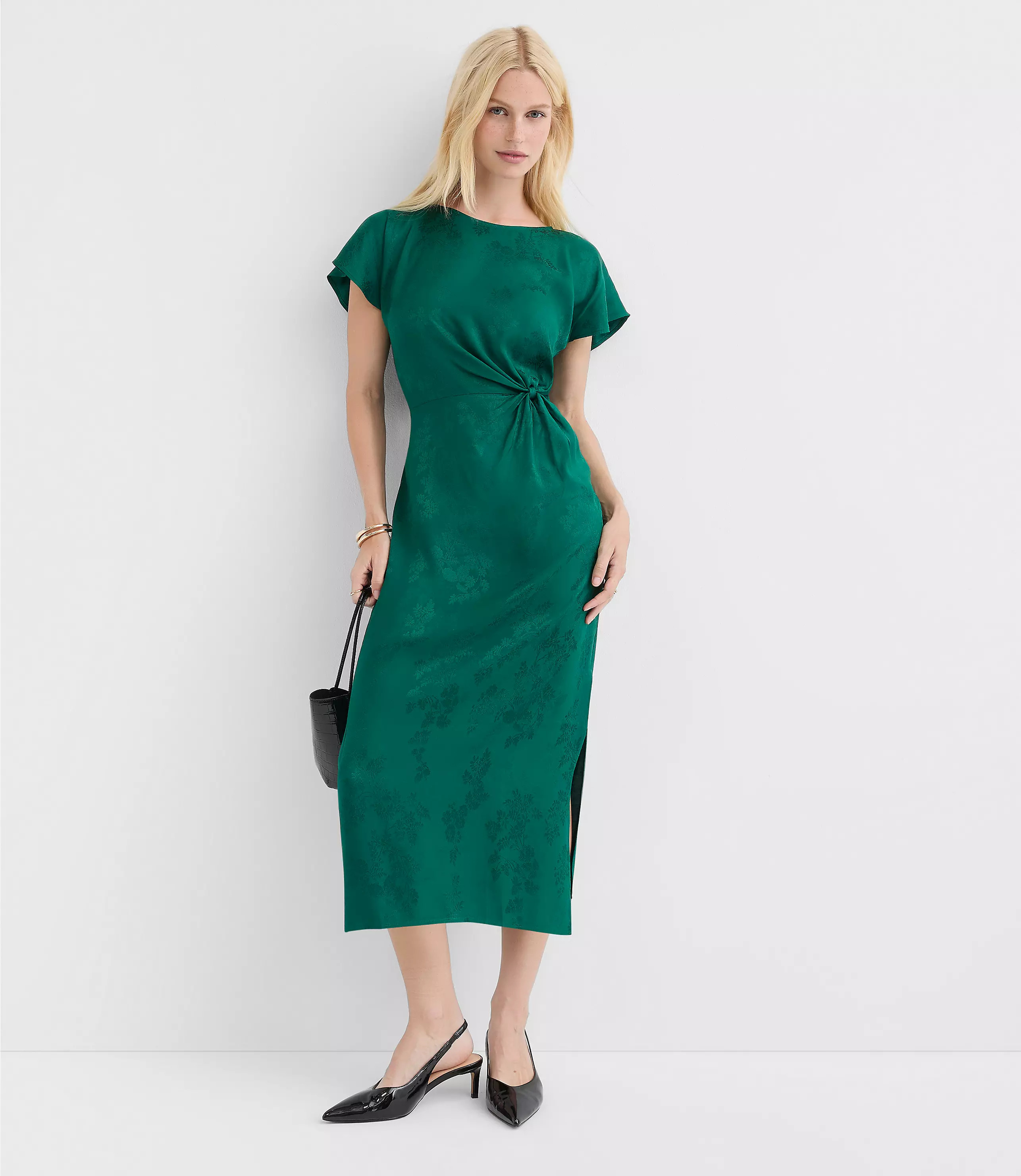 Floral Twist Flutter Sleeve Flare Dress | LOFT