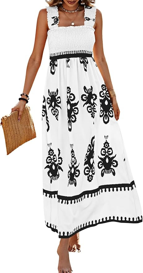 PRETTYGARDEN Womens Summer Boho Maxi Dress 2026 Casual Sleeveless Square Neck Floral Aline Smocke... | Amazon (US)