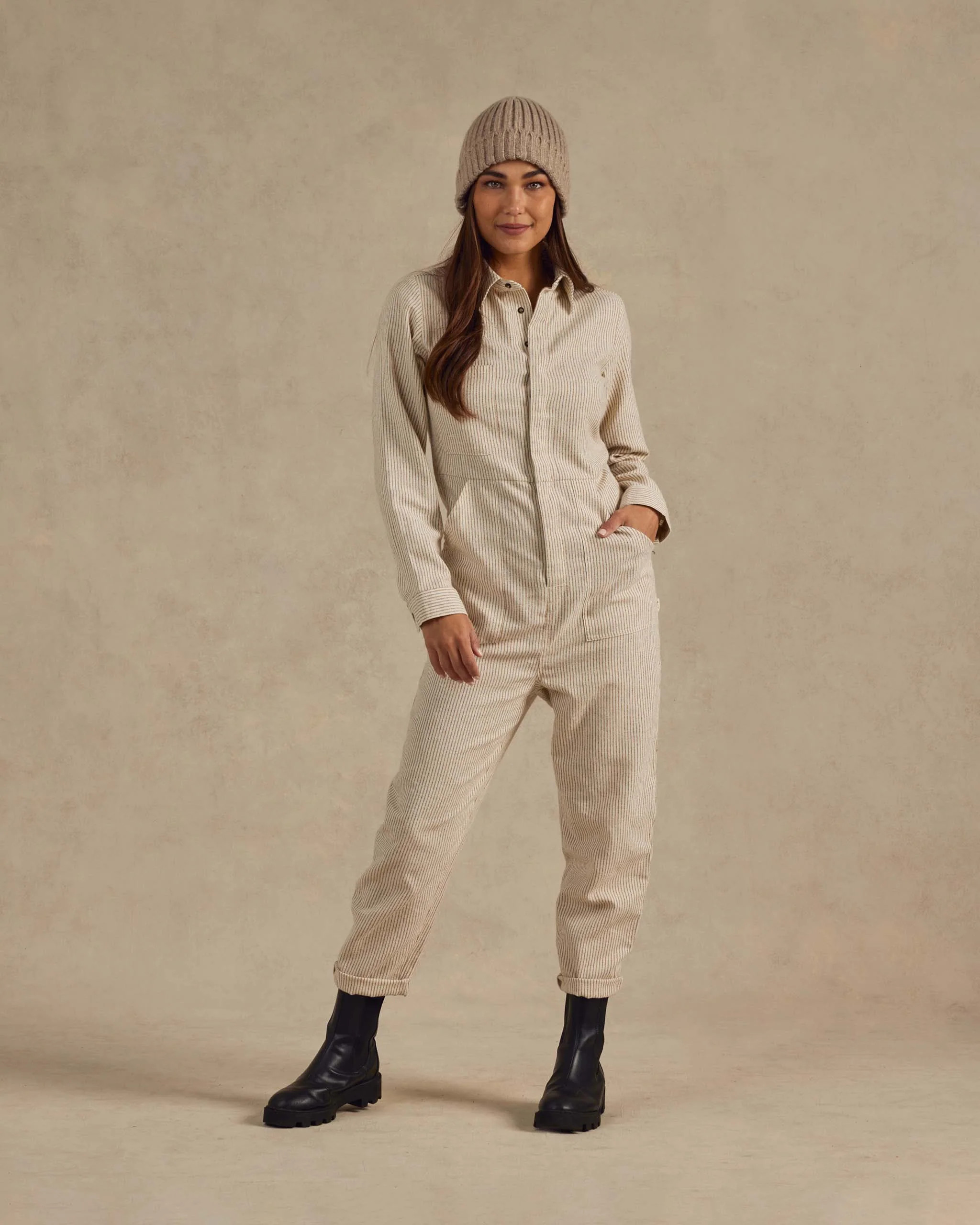 Long Sleeve Coverall | Brass Pinstripe | Rylee + Cru