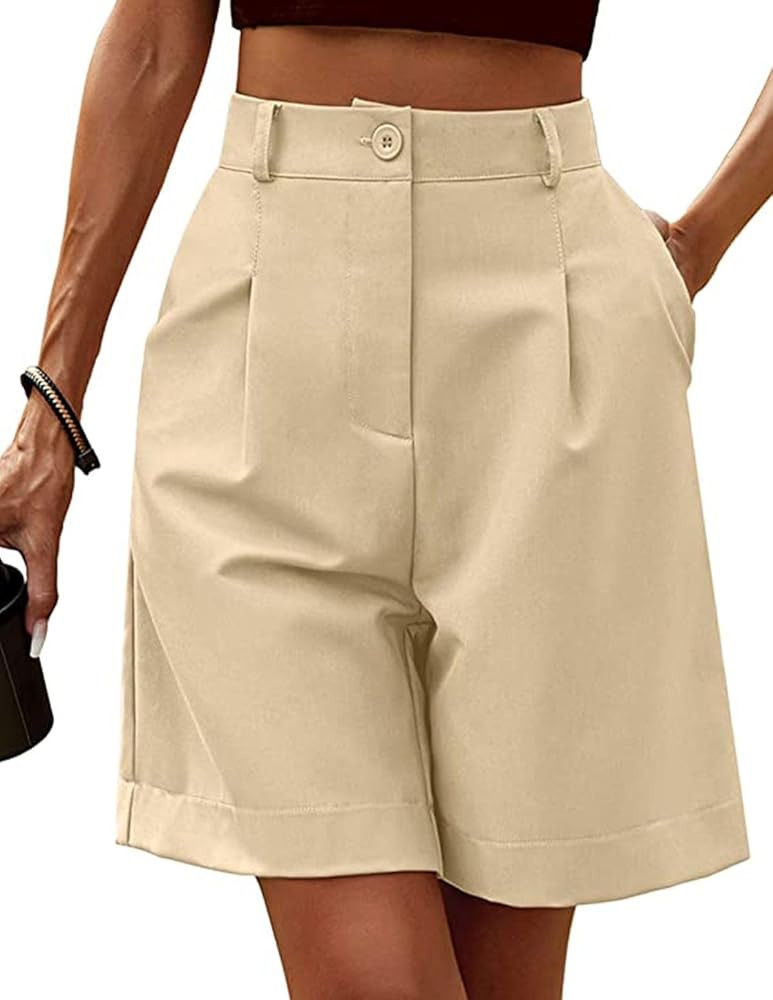 Neecan Womens Casual Bermuda Shorts Elastic Waist Wide Leg Shorts Knee Length Summer Shorts with ... | Amazon (US)