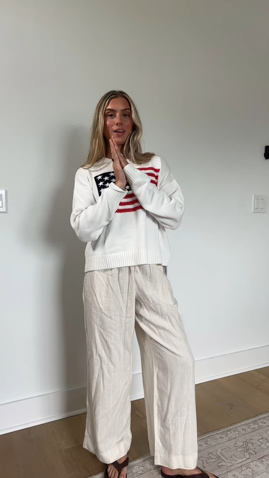 @oldnavy size XS High-Waisted Linen-Blend Super Wide-Leg Pants and the American flag sweater size small

#LTKootd #LTKSeasonal #LTKdayinmylife
