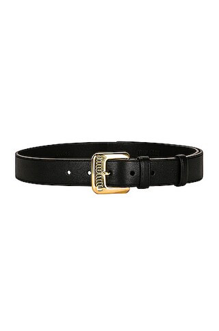 Miu Miu Leather Aviator Belt in Black | FWRD 