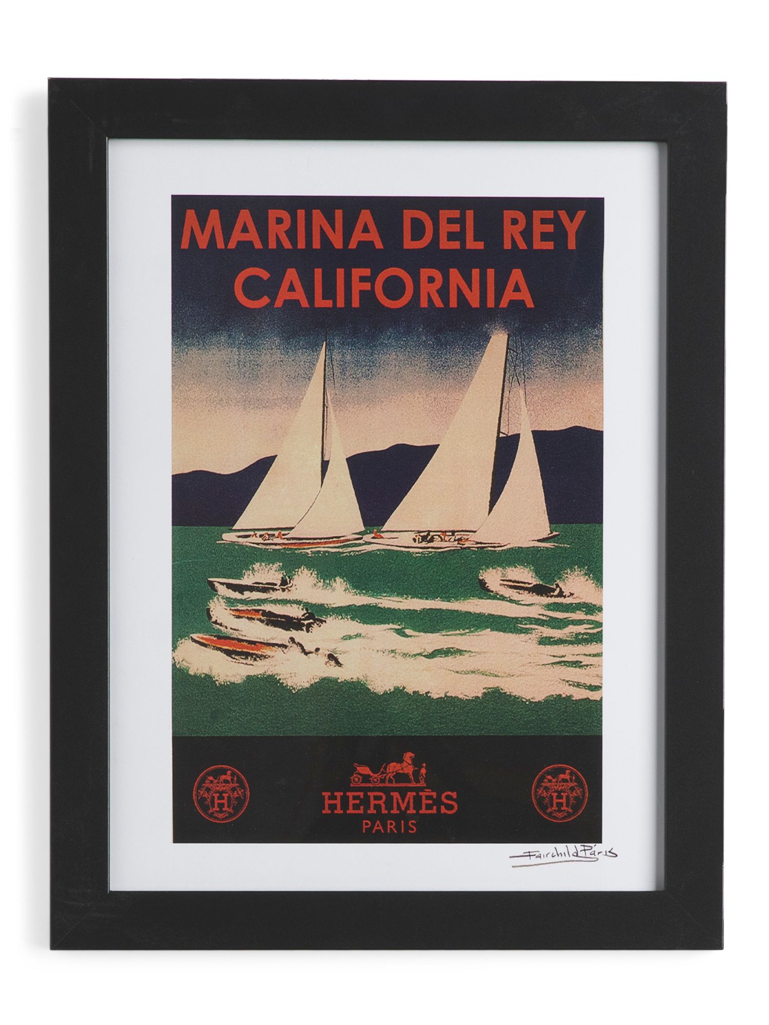 14x18 Vintage Hermes Sailboats Framed Print Wall Art | TJ Maxx