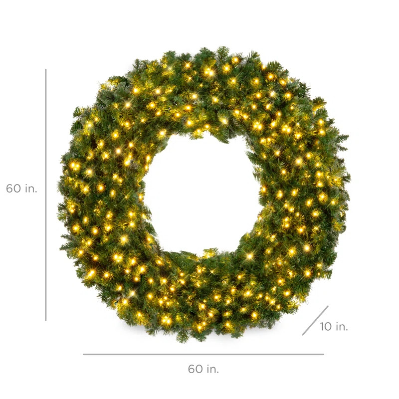 The Holiday Aisle® Artificial Pre-Lit Fir Christmas Wreath Decoration w/ LED Lights, 930 Tips, P... | Wayfair North America