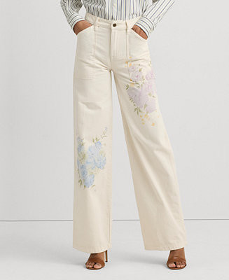 Lauren Ralph Lauren Women's Printed High-Rise Wide-Leg Jeans, Regular & Petite - Macy's | Macy's