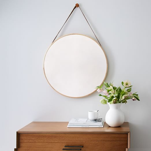 Modern Hanging Round Wall Mirror w/ Leather Strap | West Elm (US)