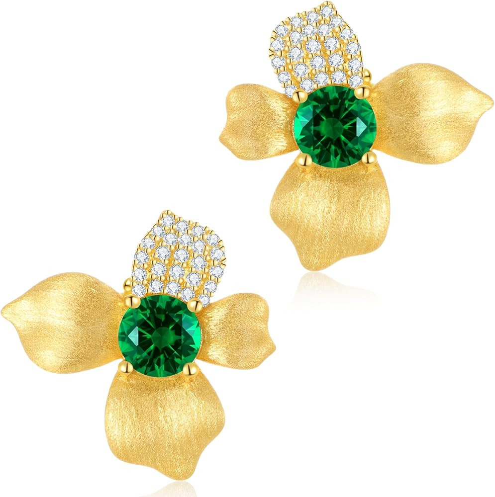 LEONIDS 14K Gold Stud Earrings for Women | Moissanite or Lab-Grown Emerald Earrings Non Tarnish |... | Amazon (US)
