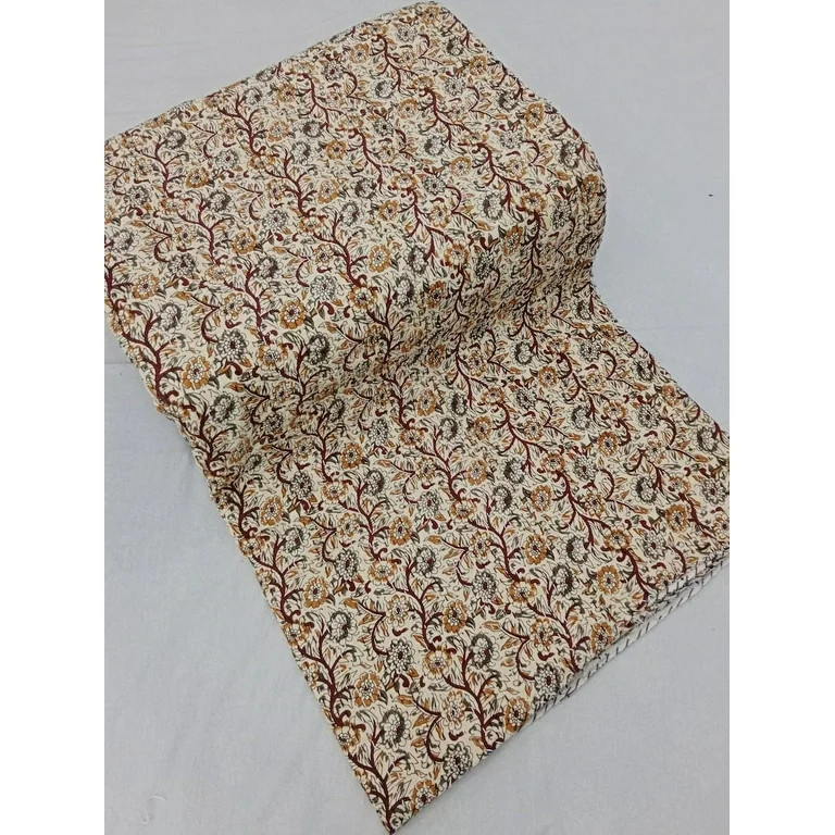 A And E Textiles House Kantha Bedcover Bedding Quilt Hand Block Floral Design Handblock Floral Pr... | Walmart (US)