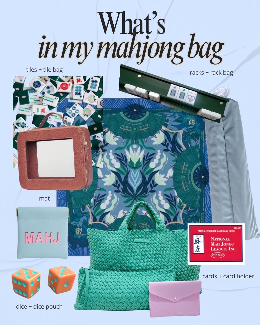 The current lineup for girls’ mahjong night 💙 Loving all the tropical blues, woven textures, and colorful accessories.

#LTKdayinmylife #LTKHome #LTKOver40