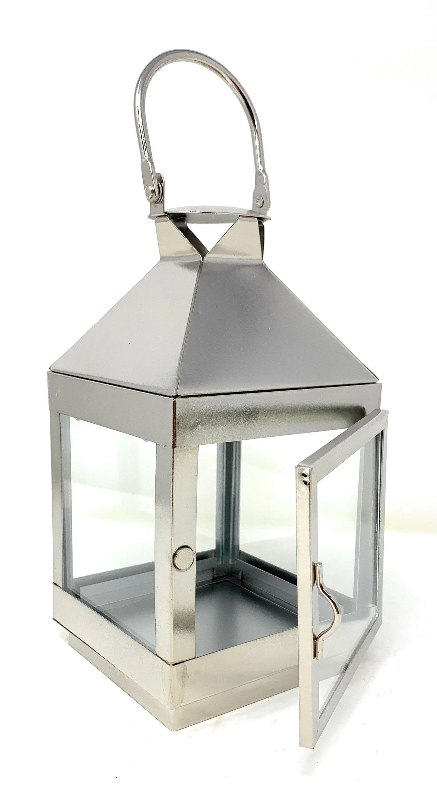 Serene Spaces Living Decorative Burnished Silver Finish Steel & Glass Square Lantern, Metal Table... | Walmart (US)
