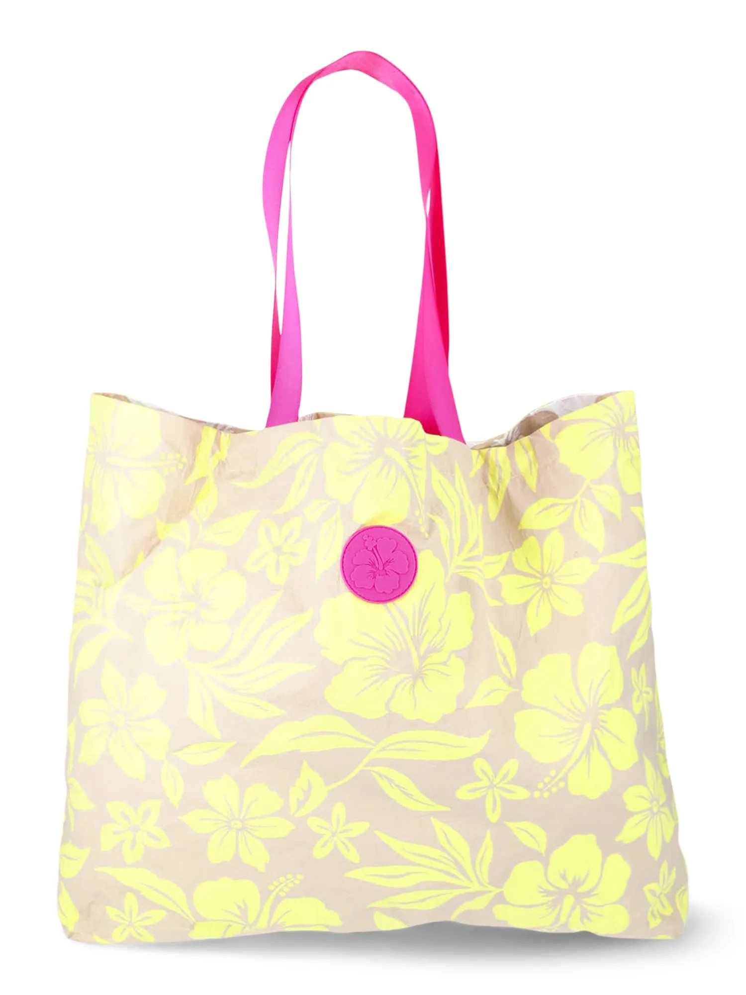 No Boundaries Women's Beach Wipeable Tote Bag, Citron Floral | Walmart (US)