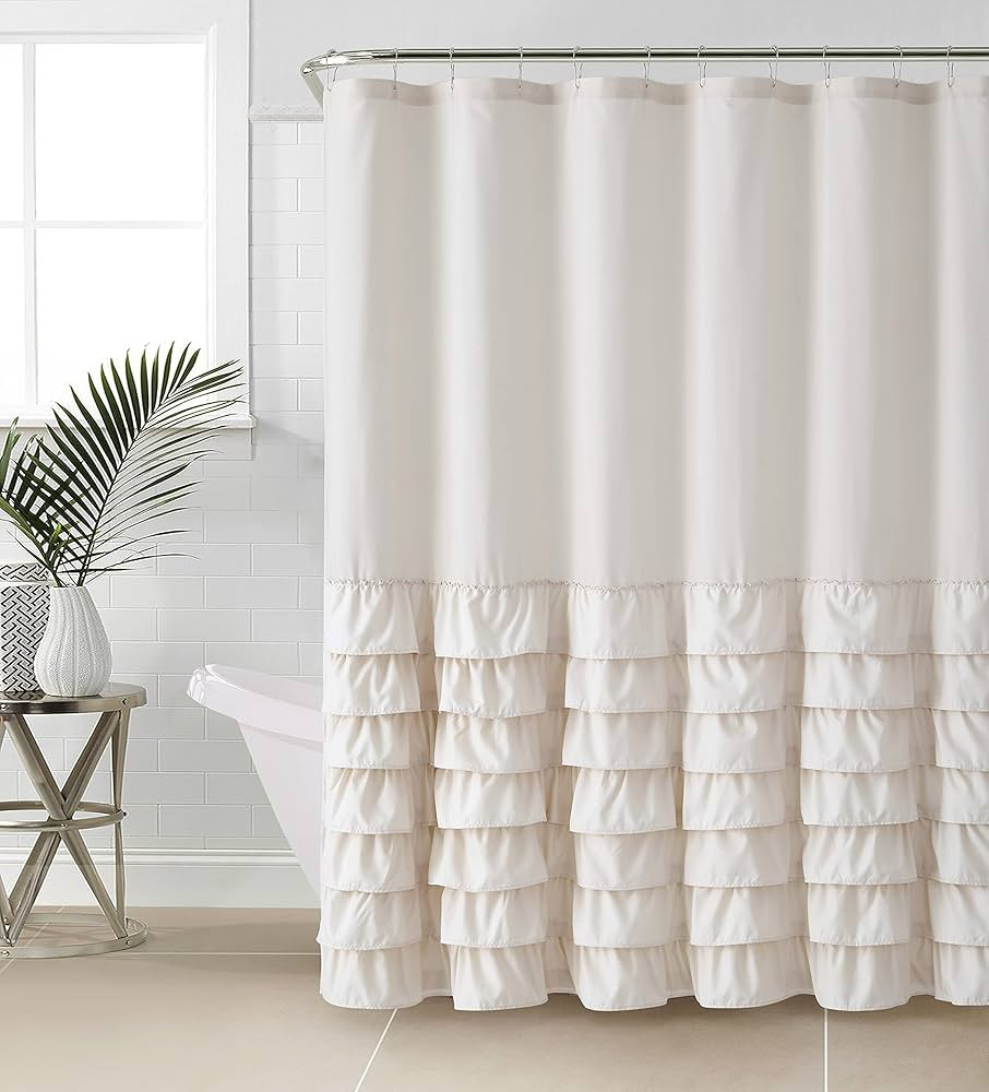 VCNY Melanie Ruffle Shower Curtain,Solid Taupe | Amazon (US)