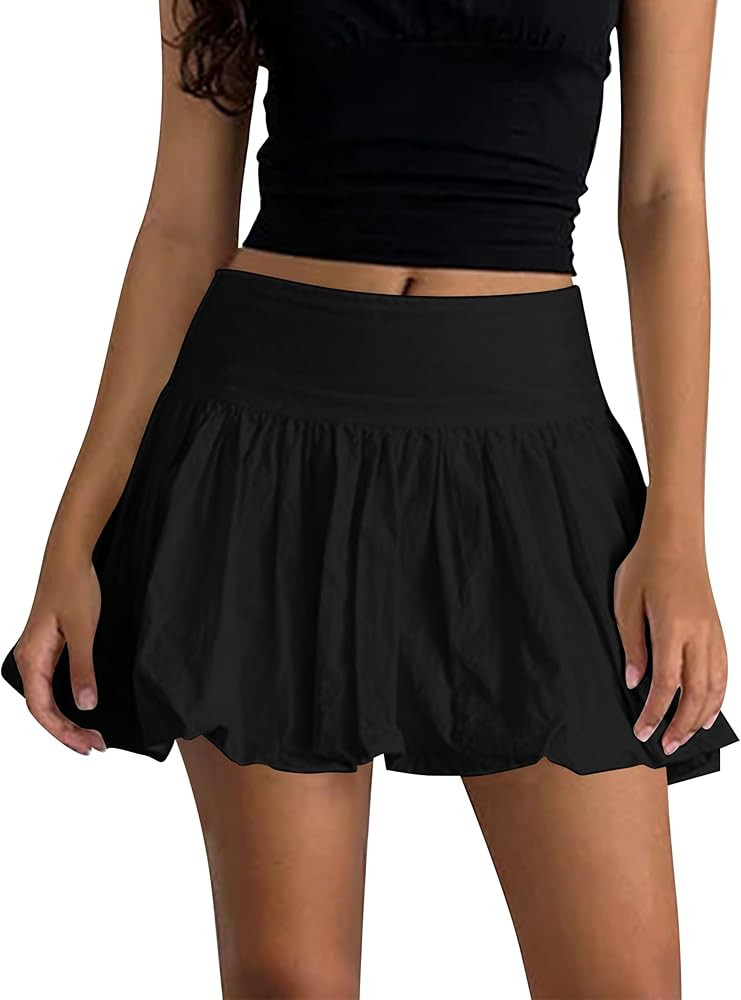 Women Y2k Cute Mini Bubble Skirts Pleated Ruffle Puffy Short Skirt A Line Low Waist Vintage Ballo... | Amazon (US)