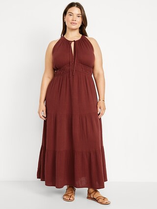 Fit & Flare Crinkle Gauze Maxi Dress | Old Navy (US)
