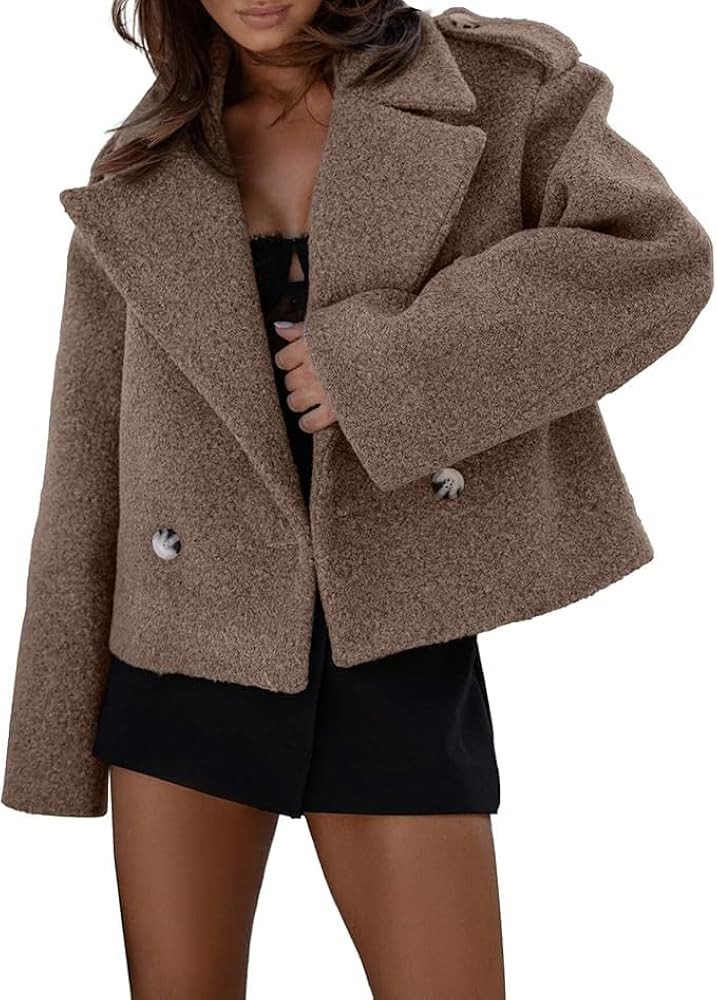 Cropped Trench Coat for Women Fall Winter Blazers Jackets Wool Coats Double Breasted Lapel Collar... | Amazon (US)