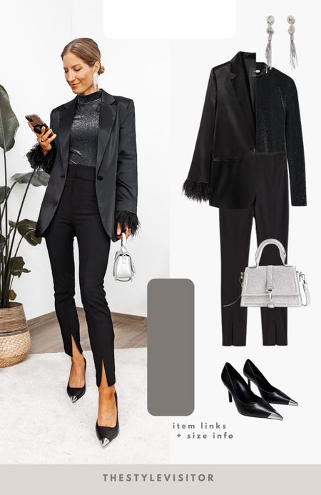 Office outfit in christmas style. The top is quite tight so I’d definitely size up. Blazer is tts and a true gem to wear with all kinds of festivities. Read the size guide/size reviews to pick the right size.

Leave a 🖤 if you want to see more date night outfits like this

#datenight #date night outfit #split hem trousers #satin blazer #shimmery top #christmas outfit #office outfit 

#LTKSeasonal #LTKstyletip #LTKworkwear