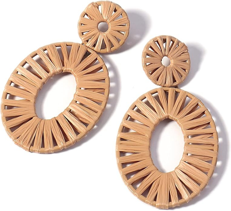 Statement Raffia Earrings Boho Drop Dangle Earrings for Women Handmade Fashion Earring Bohemian G... | Amazon (US)