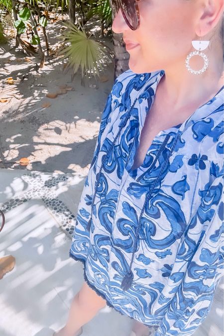My favorite beach coverup from Tuckernuck - use code blair10 for 10% off my earrings and sunglasses  from nickel and suede 

#LTKSwim #LTKOver40 #LTKTravel