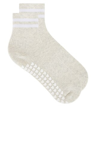 WellBeing + BeingWell Striped Half Crew Grip Sock 2 Pack in Oat Heather & White from Revolve.com | Revolve Clothing (Global)