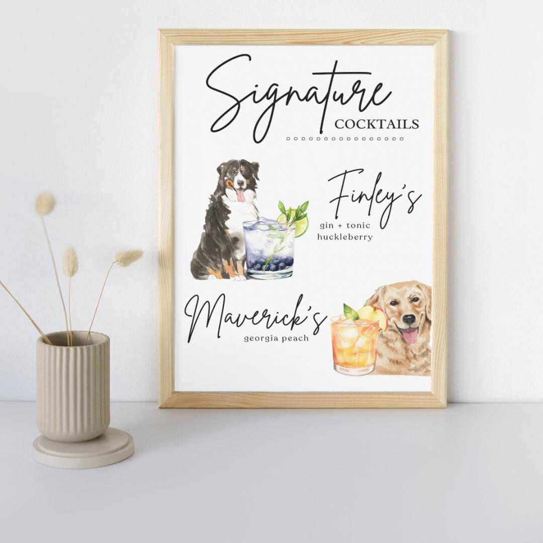 Wedding Drinks Sign Dog Puppy Cocktails Alcohol Beverage Instant Download Customizable Digital Pr... | Etsy (US)