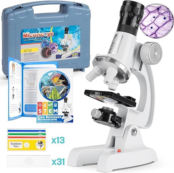 Kids Beginner Microscope Science Kit with 100X-1200X [2024 New] Microscope, 13 Prepared Slides & ... | Amazon (US)