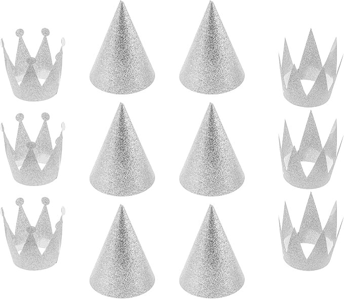 Cosmos 12 PCS Birthday Party Cone Hats Crown Laurel Hats with Ropes (Silver Tone) | Amazon (US)