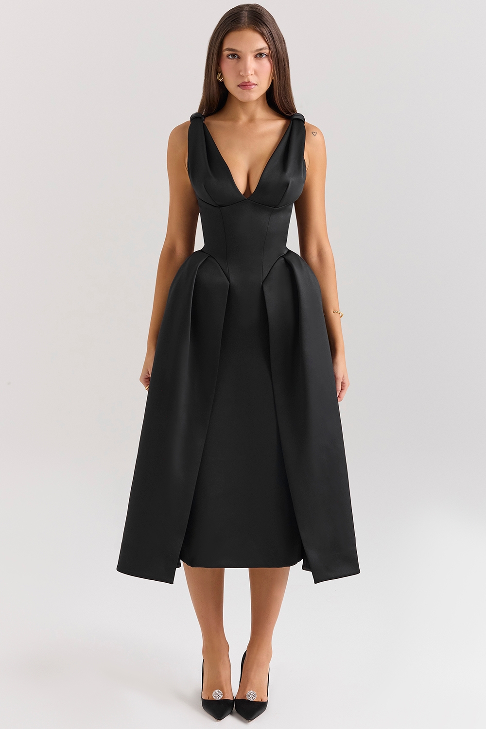 black satin twist strap midi dress - sale | House of CB