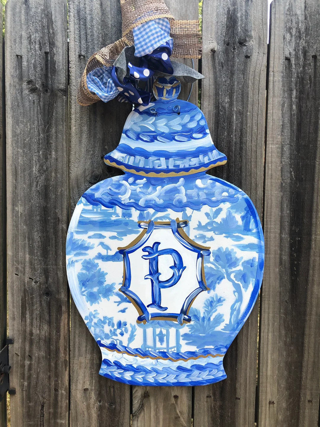 Personalized Chinoiserie Ginger Jar Door Hanger: Blue & White Decor - Etsy | Etsy (US)