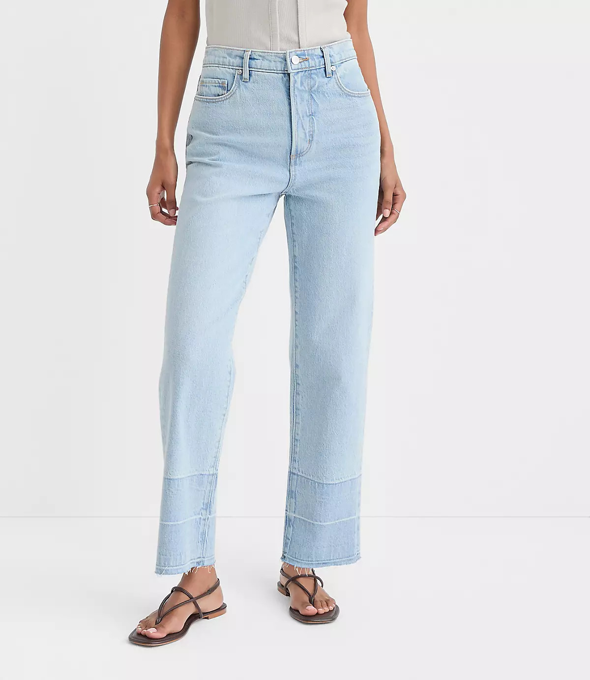 Rivete Tall Unpicked High Rise Straight Jeans in Wave Wash | LOFT