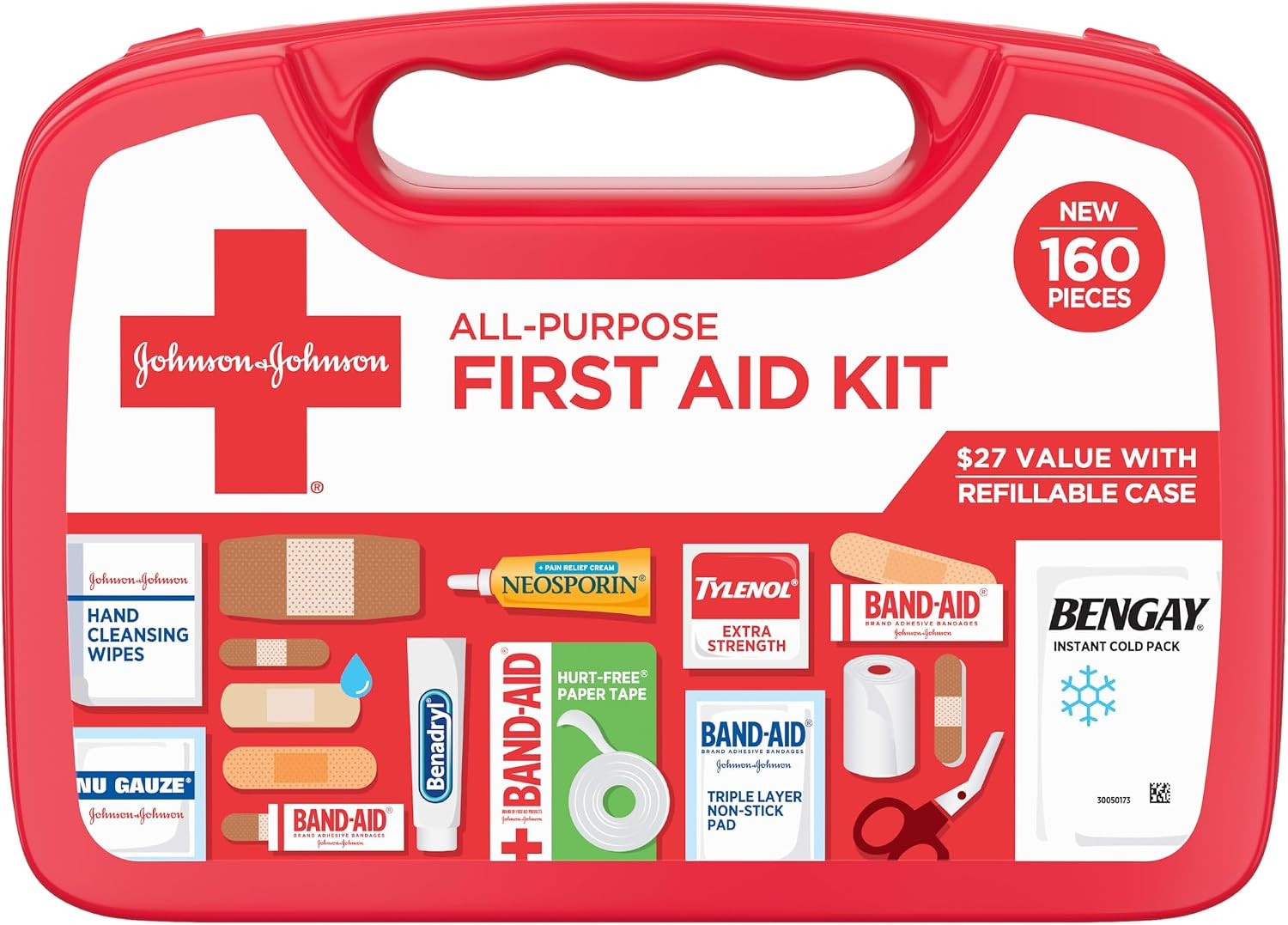 Johnson & Johnson All-Purpose Portable Compact First Aid Kit for Minor Cuts, Scrapes, Sprains & Burns, Ideal for Home, Car, Travel, Camping and Outdoor Emergencies, 160 pieces | Amazon (US)
