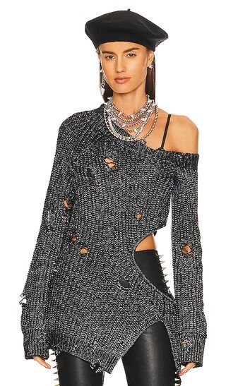 Mundaka Distressed Oversized Sweater in Black Metallic | Revolve Clothing (Global)