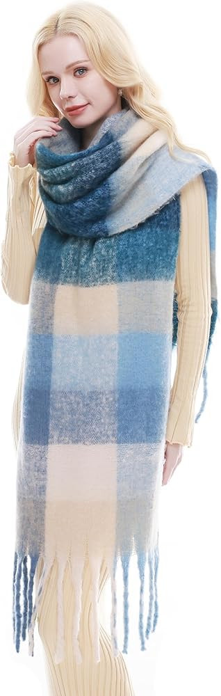 RIIQIICHY Plaid Scarf for Women Chunky Scarves Winter Warm Thick Oversized Blanket Scarf | Amazon (US)