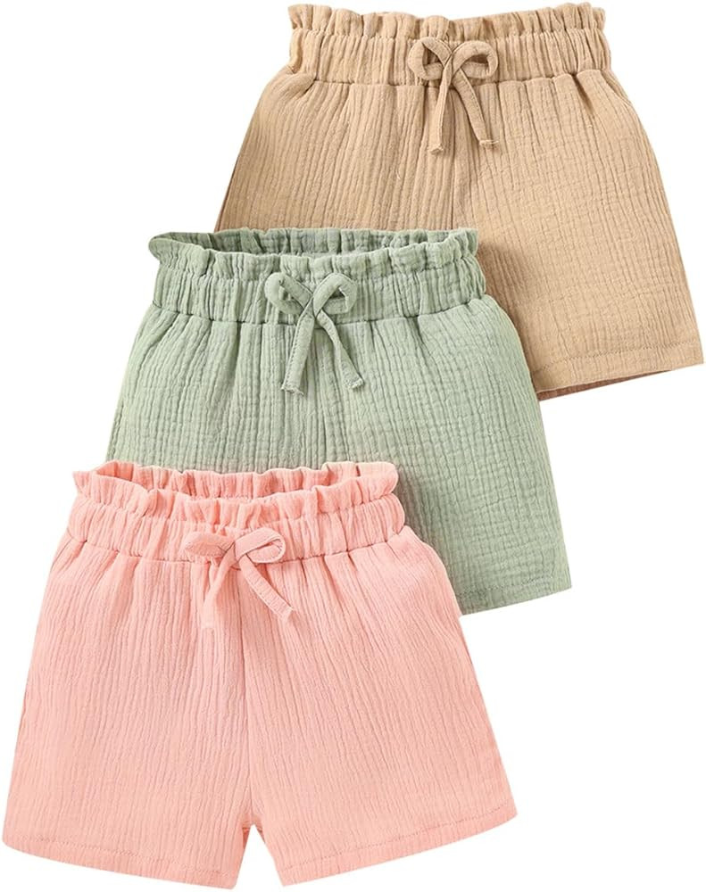 Yvowming 3 Pack 4-14Y Girls Shorts Pants Casual Cotton Shorts for Toddler Girls Kids Summer Cloth... | Amazon (US)