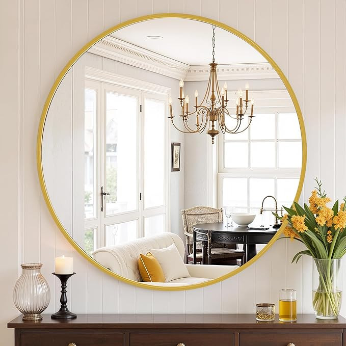 Round Bathroom Mirror 36 Inch Gold Metal Framed Wall Mounted Circle Vanity Mirror for Bathroom, B... | Amazon (US)