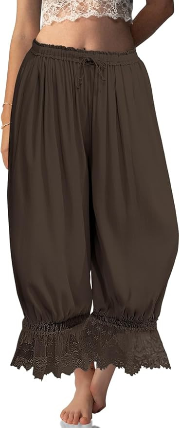 TARSE Women Linen Lace Trim Long Bloomers Pants Ruffle Victorian Vintage Pantaloons Summer Beach ... | Amazon (US)