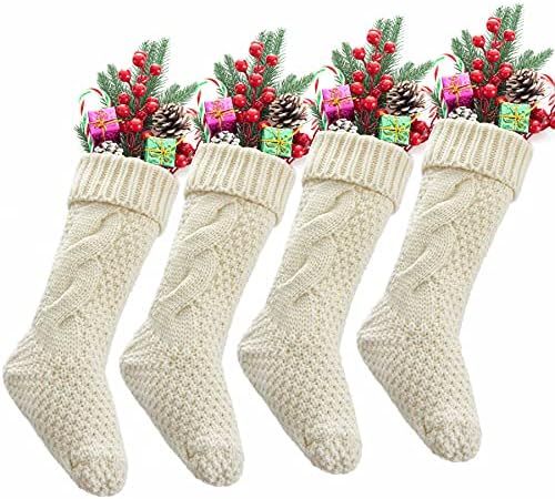 Pack 4,18" Unique Ivory White Knit Christmas Stockings | Amazon (US)