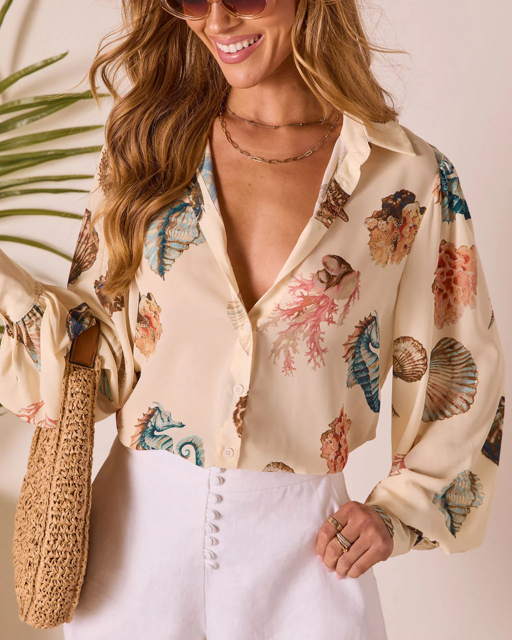 Ocean Whisper Sea Life Print Button Up Top | VICI