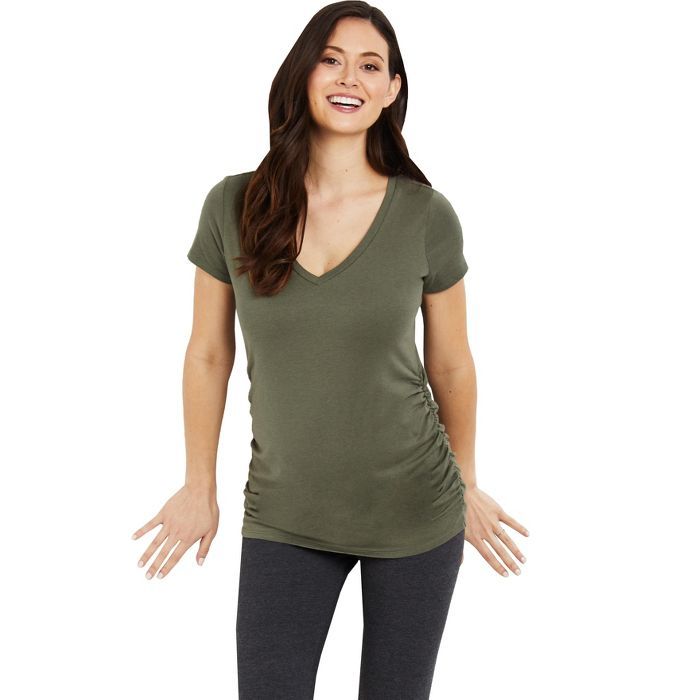 Motherhood Maternity | V-Neck Side Ruched Maternity Tee | Target