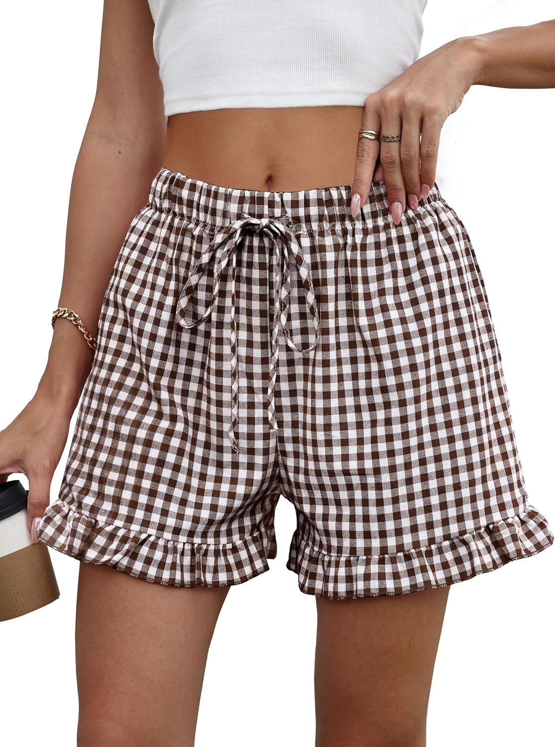 Womens Ruffle Boxer Shorts Cotton Pajama Gingham Plaid Bottoms | Amazon (US)