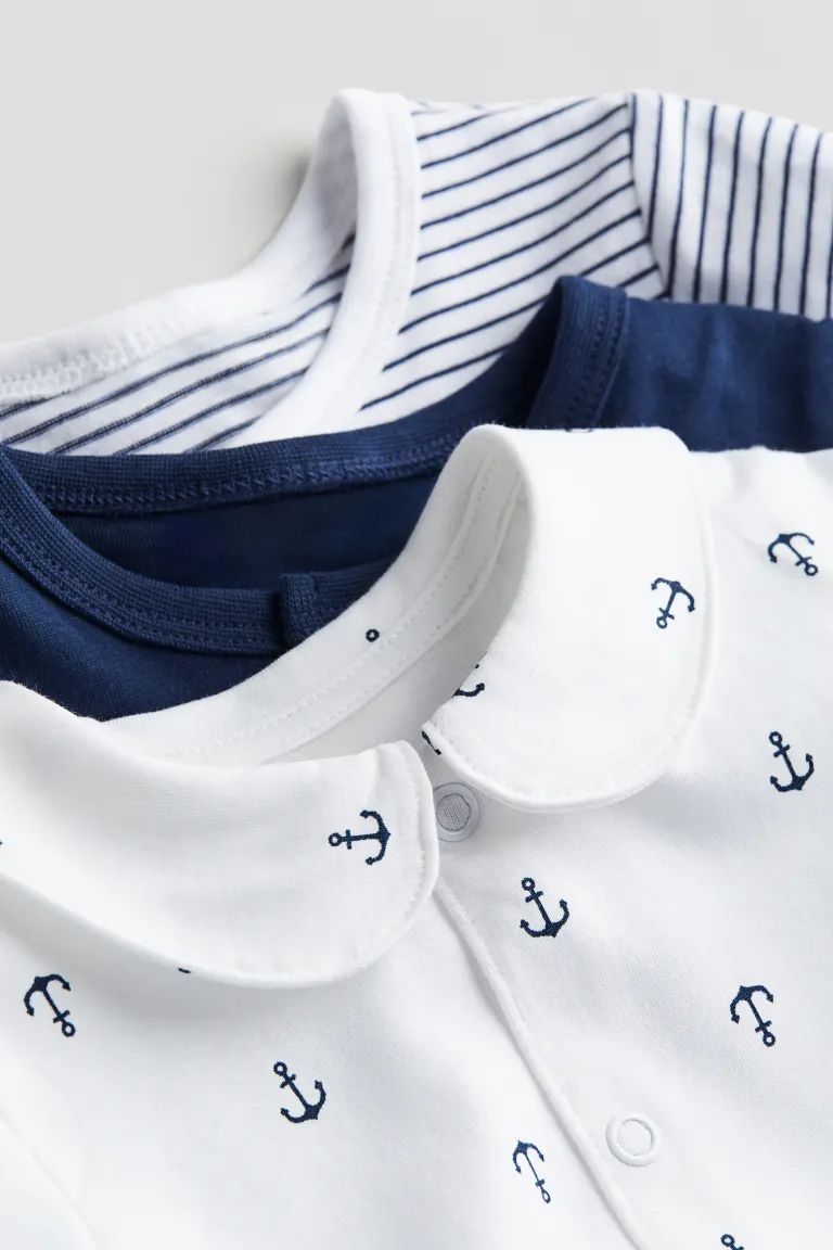 3-pack Cotton Pajama Jumpsuits - Navy blue/anchor - Kids | H&M US | H&M (US + CA)