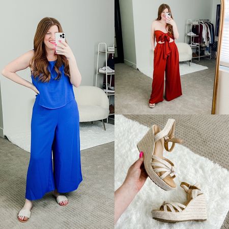 Vacation outfits from amazon. Blue outfit size large. Brown set size down one! Summer wedges. Amazon outfit. Beach outfit. 

#LTKunder50 #LTKstyletip #LTKtravel