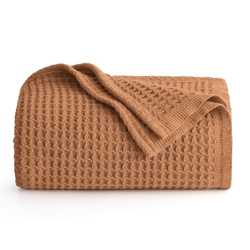 Bedsure 100% Cotton Large Throw Blanket for Couch - Waffle Weave Orange Throw Blanket for Bed, Lightweight and Soft Fall Throw Blanket for Office, 50x70 inches | Amazon (US)