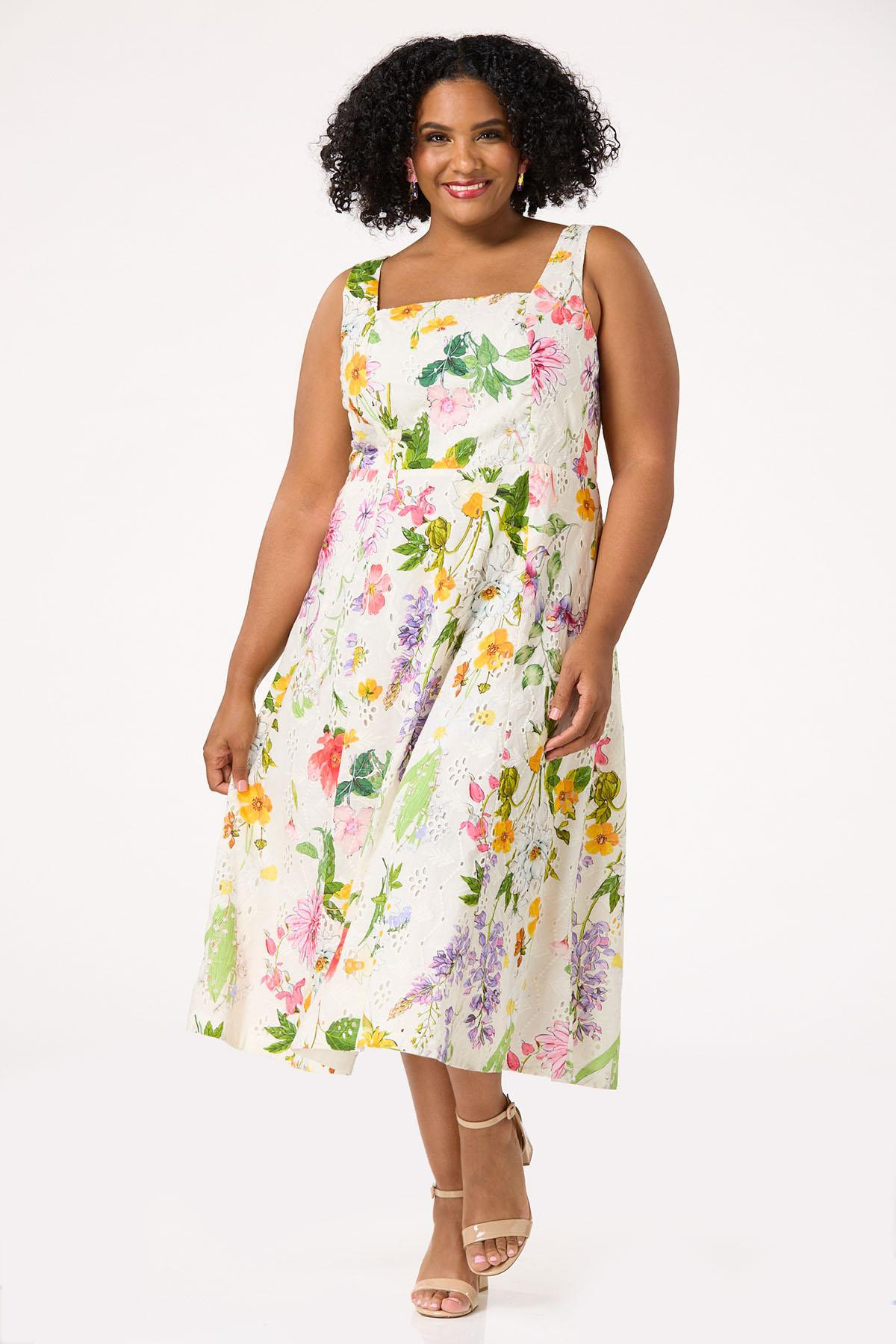 Plus Size Floral Eyelet Dress | Cato Fashions