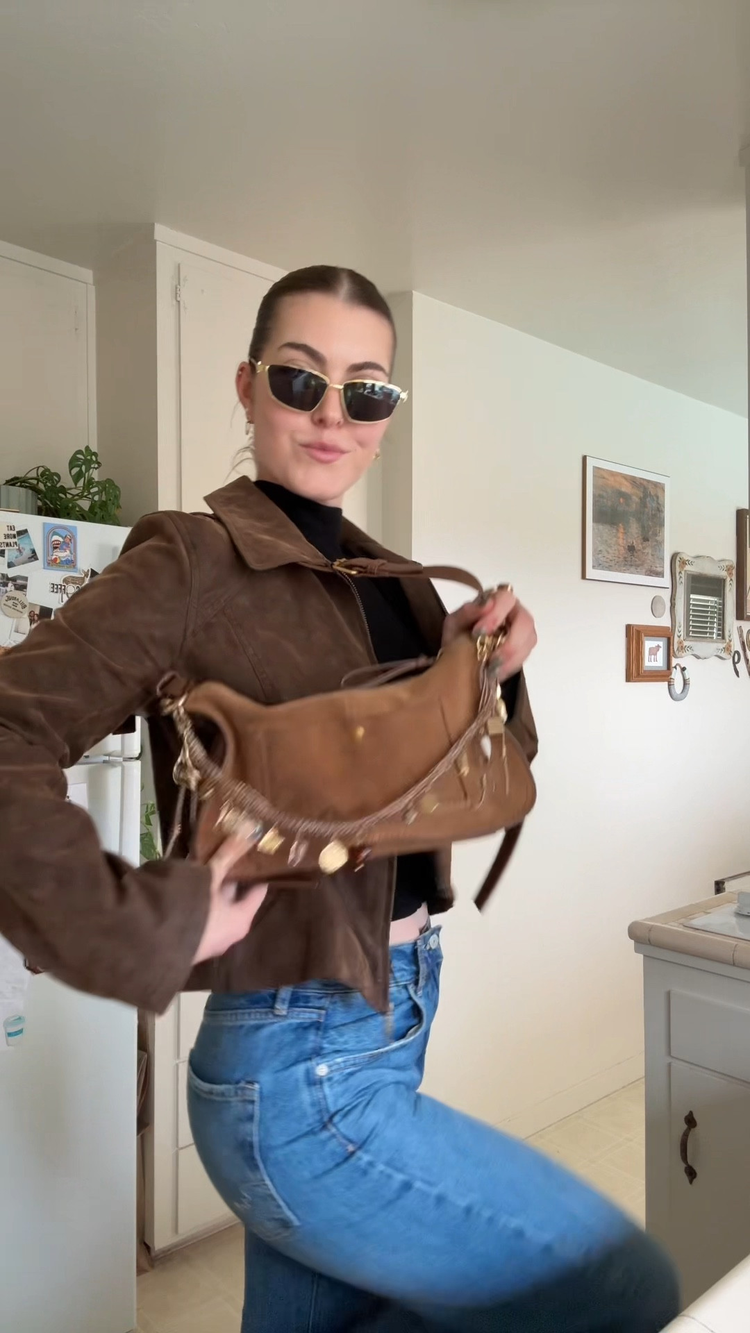 Medium in the jacket, 25 in the jeans 🤎