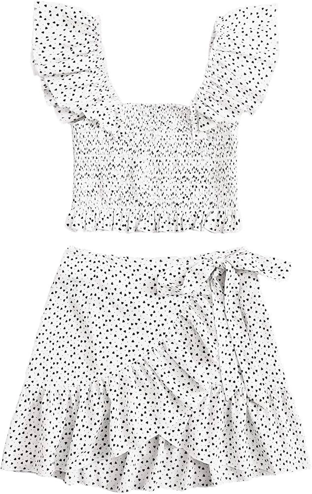 MakeMeChic Women's Two Piece Ruffle Trim Cami Crop Top and Wrap Skirt Set | Amazon (US)