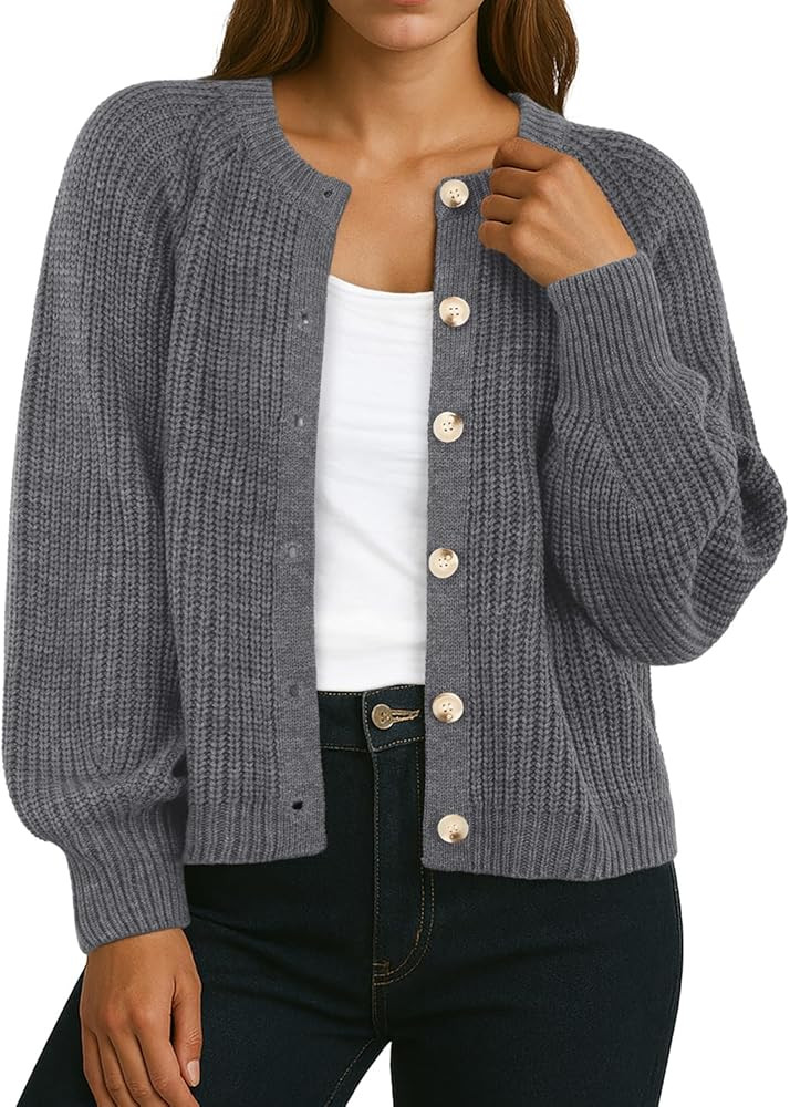 GRECERELLE Women's Chunky Open Front Sweater Long Sleeve Button Knit Short Loose Cardigan Outerwe... | Amazon (US)