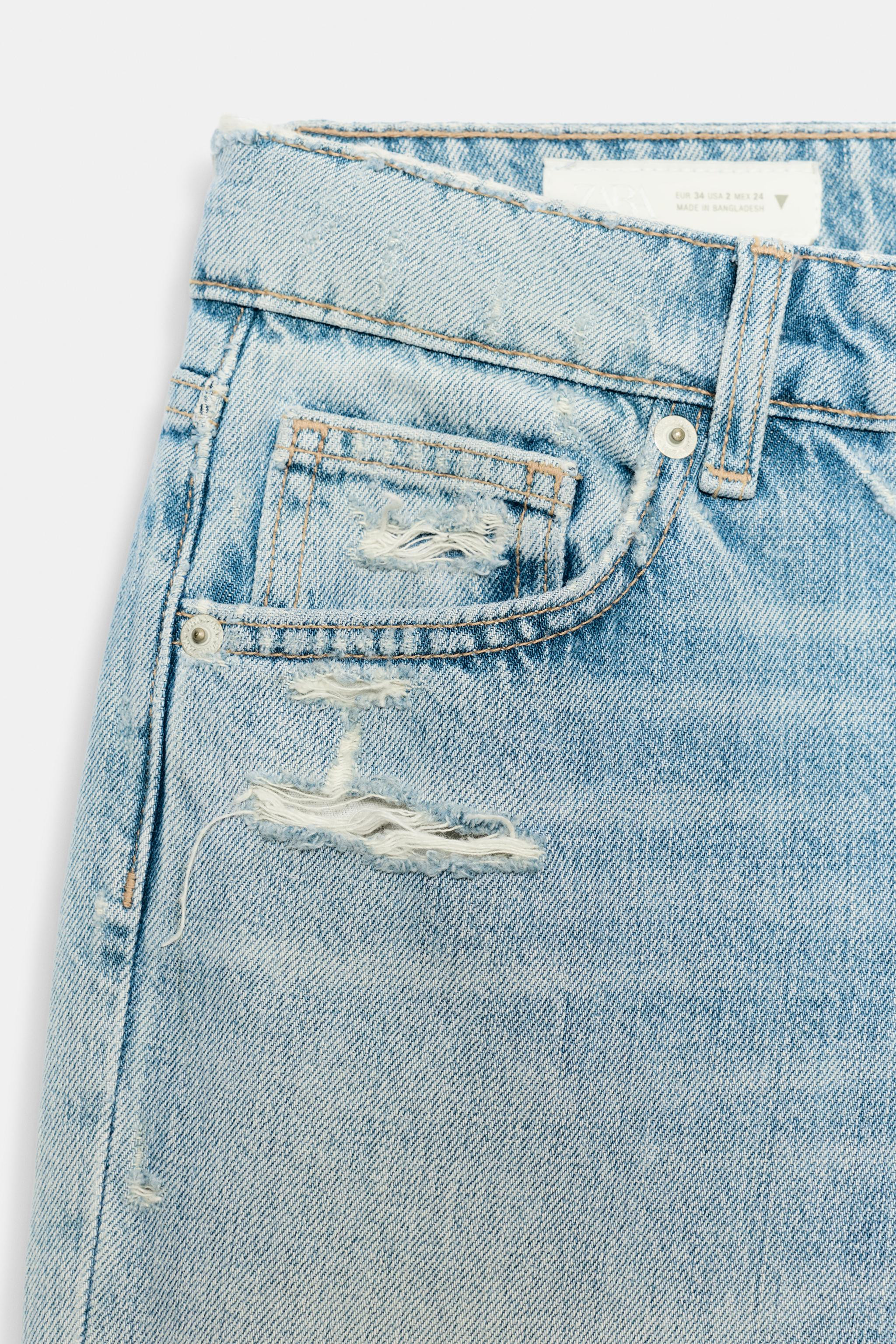 TRF LOW RISE RIPPED WIDE LEG JEANS | Zara US