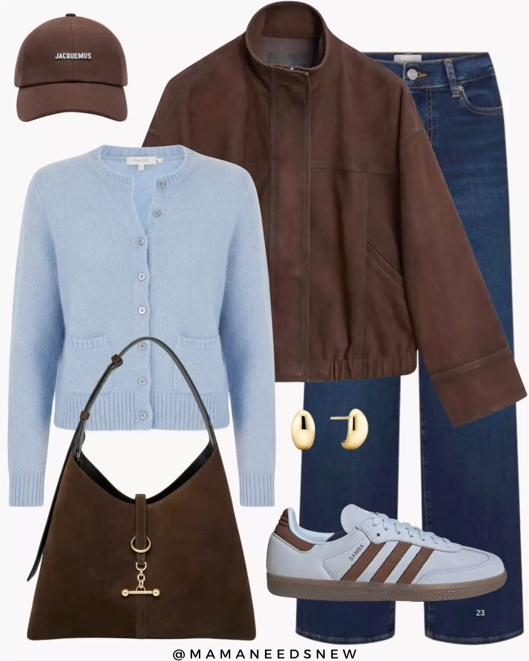 A spring outfit with a suede jacket, jeans, cardigan, sneakers, suede shoulder bag, cap 🩵

#LTKSeasonal #LTKootd #LTKSaleAlert
