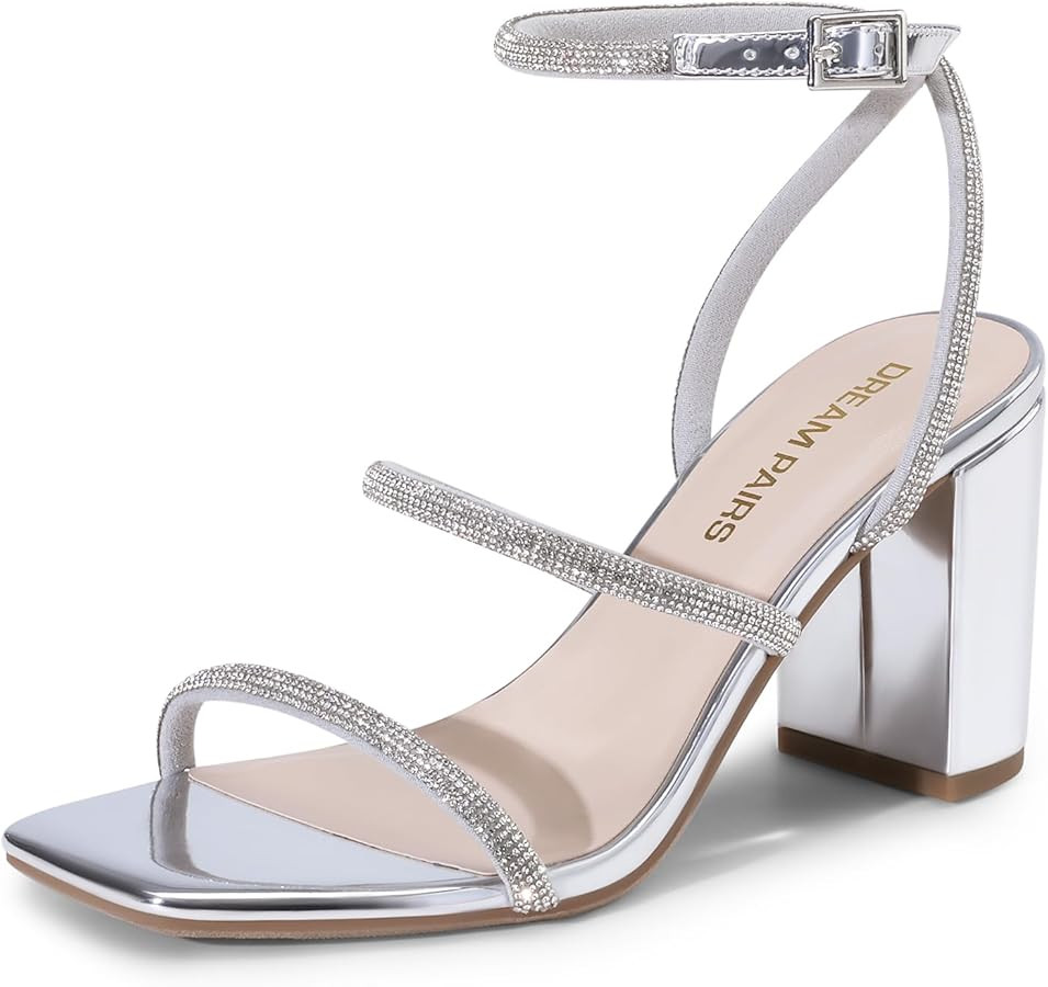DREAM PAIRS Women Heels Chunky Square Open Toe Strappy Ankle Strap Block High Heeled Sandals for ... | Amazon (US)
