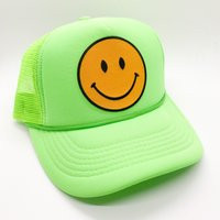 Lime Green | Happy Face Trucker Hat Smile Patch Keep Smiling Foam Mesh Unisex Ball Cap Baseball | Etsy (US)